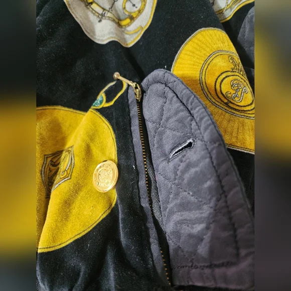 Escada Margaretha Ley Women Jacket M Vintage Velour Bomber Watch Print Black - Picture 4 of 11